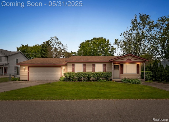 9220 Garden Ter, Commerce Twp, MI 48382 - ranch-style house featuring a garage, a front lawn, and concrete driveway