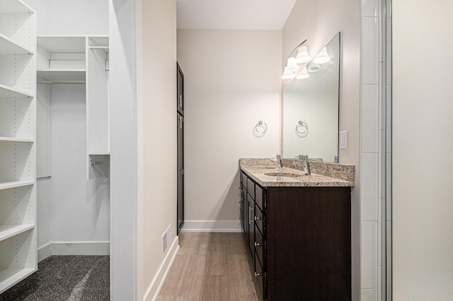 6016 Port View Dr SE, Grand Rapids, MI 49512 - bathroom with double vanity, wood finished floors, a walk in closet, and baseboards