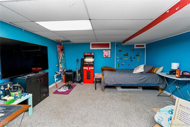 540 Champaign Rd, Lincoln Park, MI 48146 - carpeted bedroom featuring a drop ceiling and baseboards