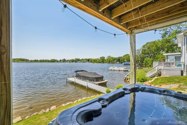 6652 Westminister St, Fenton, MI 48430 - dock featuring a hot tub and a deck with water view