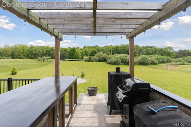 4925 Toratola Ln, Howell, MI 48843 - view of patio / terrace featuring a pergola and view of wooded area