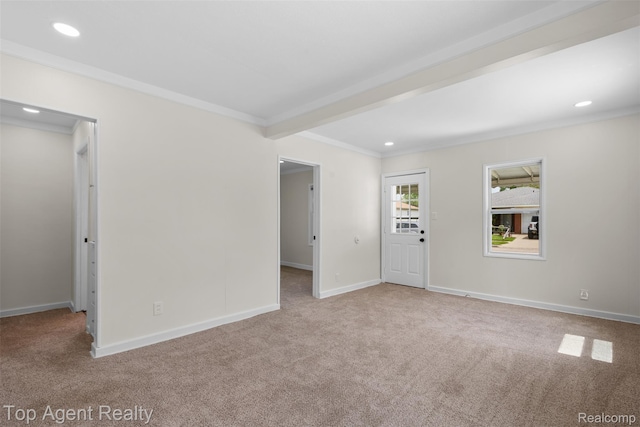 26041 Belanger St, Rochester, MI 48066 - unfurnished living room with carpet floors, ornamental molding, baseboards, and recessed lighting