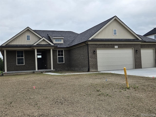 3059 Regatta Dr, St, MI 48079 - view of front of home with brick siding, board and batten siding, an attached garage, and a porch
