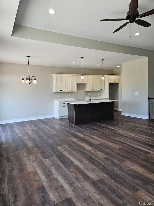3059 Regatta Dr, St, MI 48079 - kitchen featuring baseboards, dark wood-type flooring, white cabinets, and recessed lighting