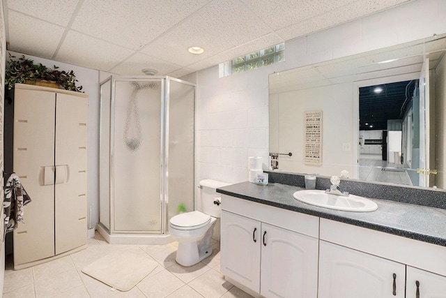 2032 Dean Dr, Washington, MI 48094 - full bath with vanity, a stall shower, a paneled ceiling, and tile patterned floors