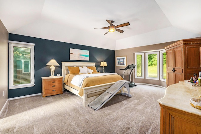 2032 Dean Dr, Washington, MI 48094 - bedroom featuring vaulted ceiling, light carpet, multiple windows, and ceiling fan
