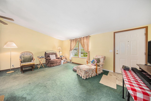 149 Hall St, Michigan Center, MI 49254 - sitting room featuring carpet, a ceiling fan, and baseboards