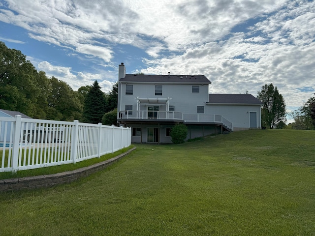 13401 8 1/2 Mile Rd, Battle Creek, MI 49014 - rear view of house with a chimney, a deck, and stairway