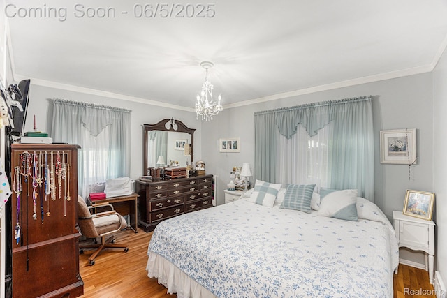 15025 Kipke, Redford, MI 48239 - bedroom featuring crown molding, a chandelier, and light wood-style floors
