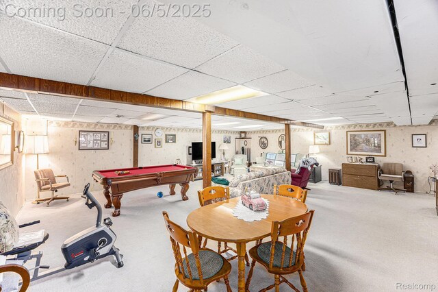 15025 Kipke, Redford, MI 48239 - carpeted dining room featuring a paneled ceiling and billiards