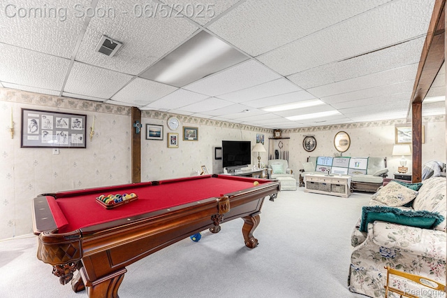 15025 Kipke, Redford, MI 48239 - rec room with a paneled ceiling, carpet floors, and billiards table