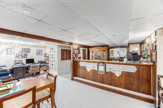 15025 Kipke, Redford, MI 48239 - bar featuring a drop ceiling, carpet flooring, and baseboards