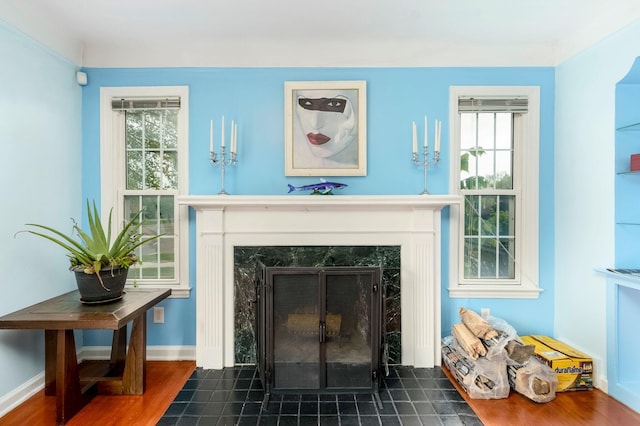 15501 E Jefferson Ave, Grosse Pointe Park, MI 48230 - detailed view of a premium fireplace, baseboards, and wood finished floors