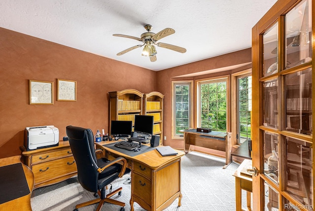 1437 Rillview Ct, Metamora, MI 48455 - office space featuring carpet flooring, a ceiling fan, and a textured ceiling