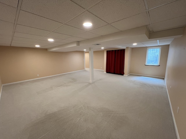 2304 Hickory Point Dr N, Portage, MI 49024 - below grade area featuring carpet flooring, baseboards, a drop ceiling, and recessed lighting