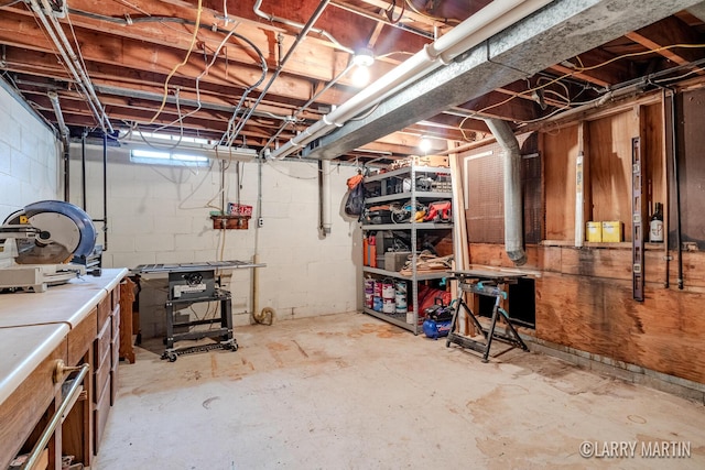 2153 Greenview Ct SW, Wyoming, MI 49519 - unfinished below grade area with a workshop area and concrete block wall