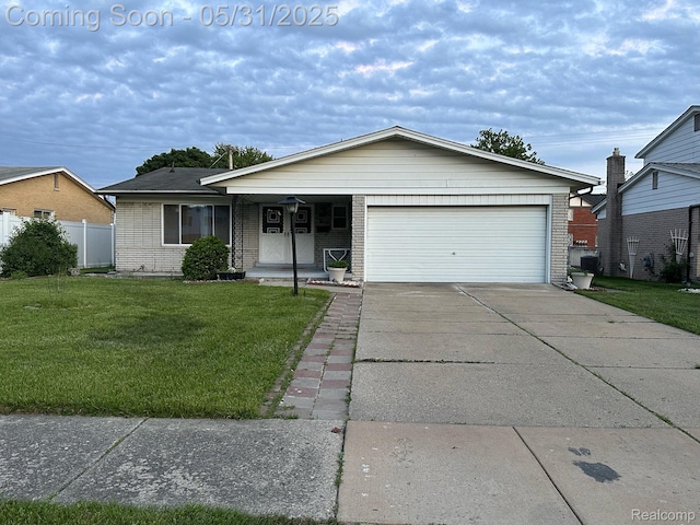 3942 Byrd Dr, Sterling Heights, MI 48310 - single story home with brick siding, a garage, concrete driveway, and a porch
