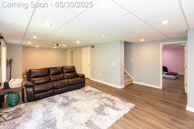 2062 Preserve Cir W, Canton, MI 48188 - living room with stairway, wood finished floors, baseboards, a drop ceiling, and recessed lighting