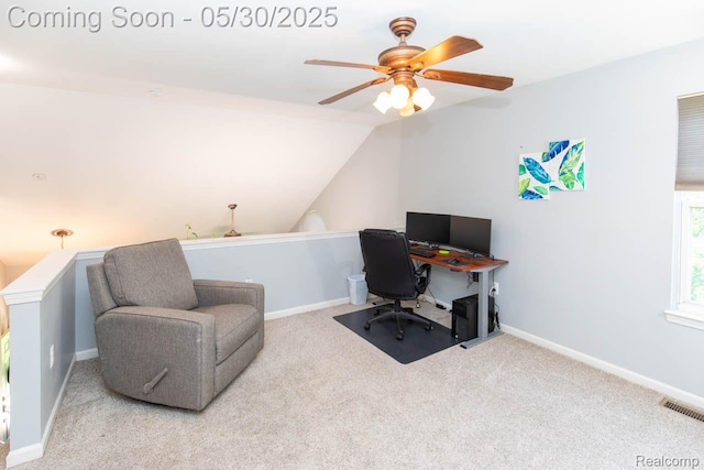 2062 Preserve Cir W, Canton, MI 48188 - office space with ceiling fan, carpet floors, baseboards, and vaulted ceiling