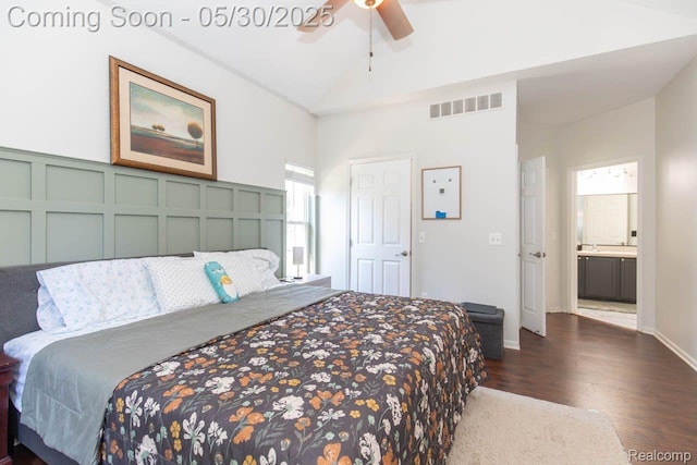 2062 Preserve Cir W, Canton, MI 48188 - bedroom featuring wood finished floors, lofted ceiling, ceiling fan, baseboards, and connected bathroom