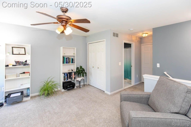 2062 Preserve Cir W, Canton, MI 48188 - living area with light colored carpet, a ceiling fan, and baseboards