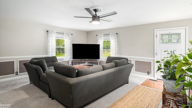 1590 W Rolston Rd, Linden, MI 48451 - living area with plenty of natural light, ceiling fan, and light colored carpet