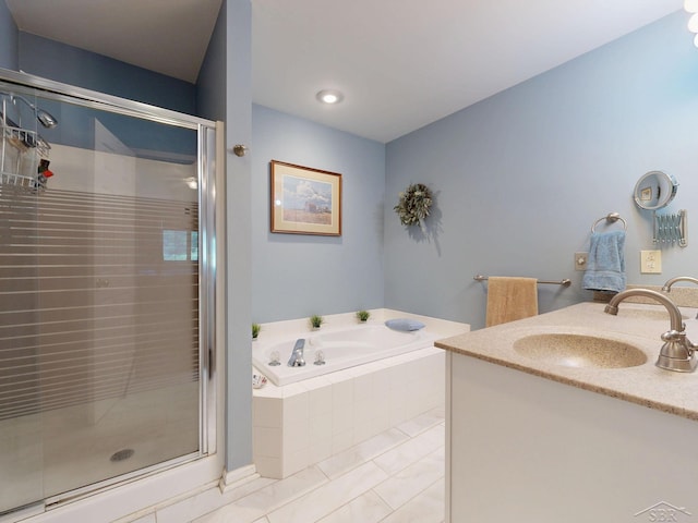 17 E Drake Dr, Saginaw, MI 48603 - full bathroom with a bath, a stall shower, vanity, and tile patterned flooring
