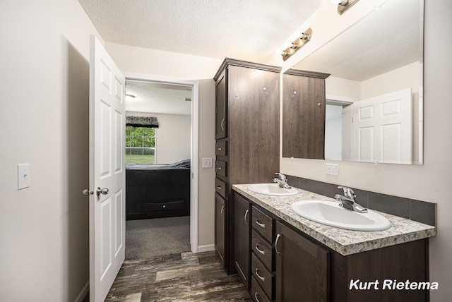 532 48th St, Grand Junction, MI 49056 - ensuite bathroom with wood finished floors, double vanity, and a textured ceiling