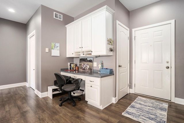9077 24th Ave, Jenison, MI 49428 - office space with built in study area, dark wood-type flooring, baseboards, and recessed lighting