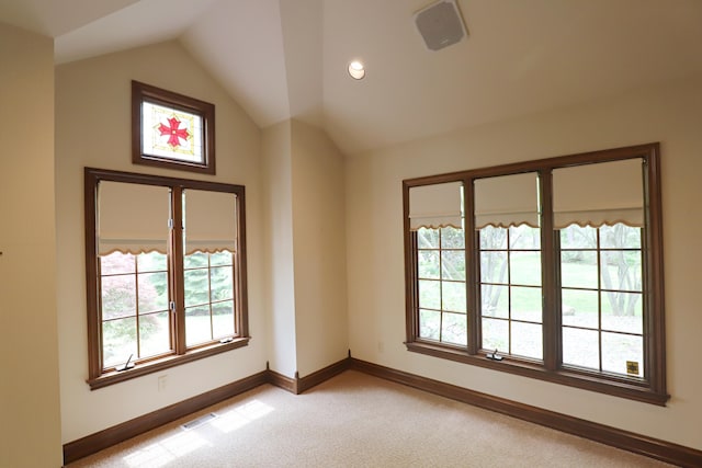 10466 W Farrand Rd, Montrose, MI 48457 - unfurnished room featuring light carpet, baseboards, healthy amount of natural light, vaulted ceiling, and recessed lighting