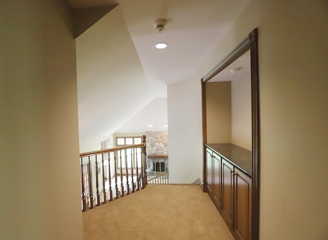 10466 W Farrand Rd, Montrose, MI 48457 - hall with carpet flooring, lofted ceiling, and recessed lighting