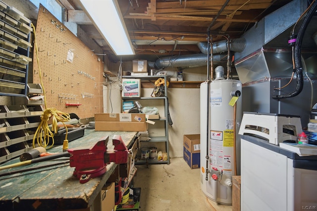 39582 Tunstall St, Clinton Township, MI 48038 - unfinished basement featuring water heater and a workshop area