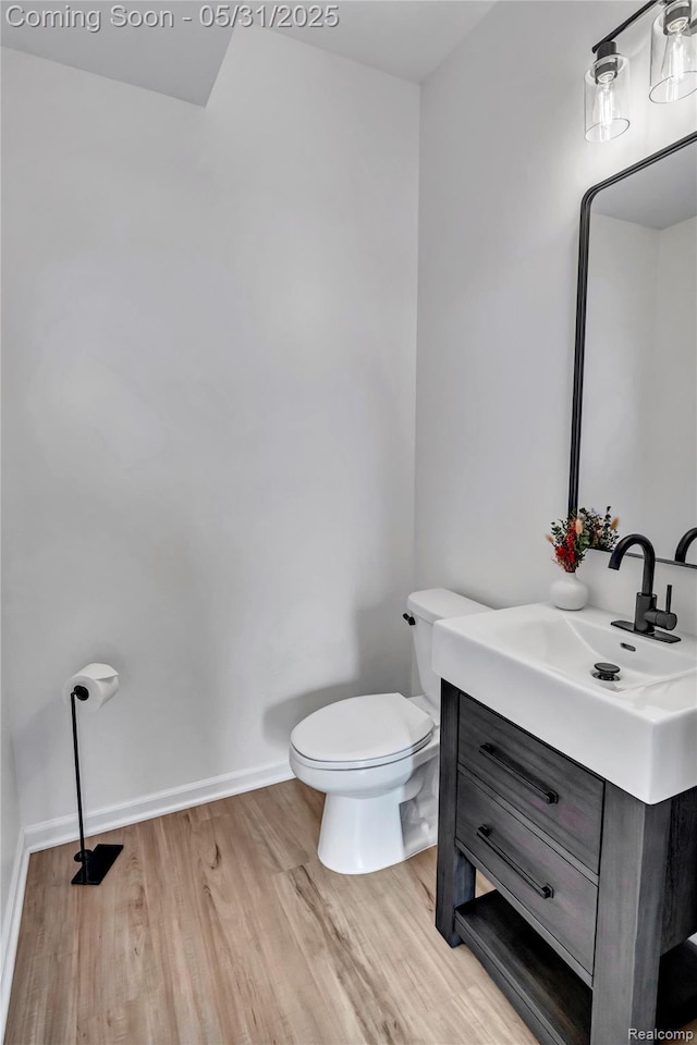 8811 Pioneer St, Washington, MI 48094 - half bath featuring wood finished floors, vanity, toilet, and baseboards