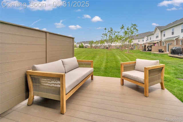 8811 Pioneer St, Washington, MI 48094 - wooden deck featuring a residential view, a yard, and an outdoor hangout area