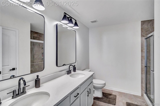 8811 Pioneer St, Washington, MI 48094 - bathroom with a stall shower, double vanity, and toilet