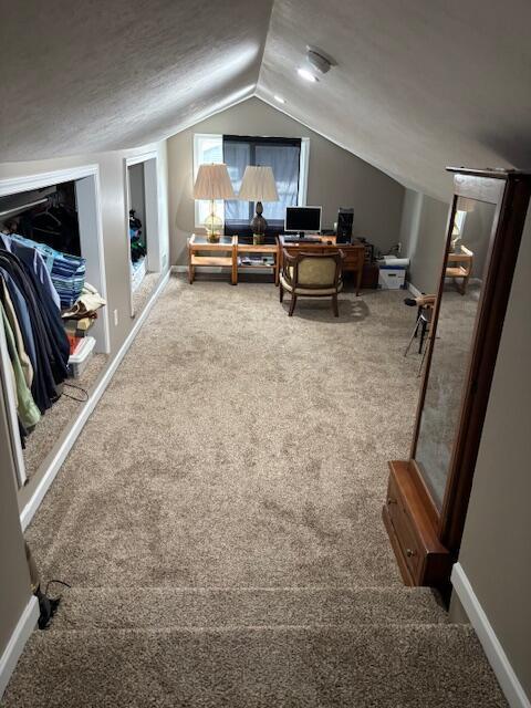 209 S Lake Ave, Fremont, MI 49412 - bonus room with vaulted ceiling, carpet flooring, a desk, and baseboards