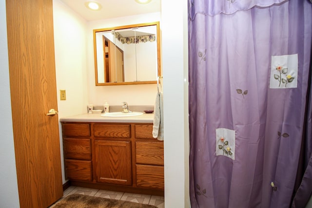 21729 Pinhook Rd, Mendon, MI 49072 - bathroom with vanity, tile patterned floors, and curtained shower