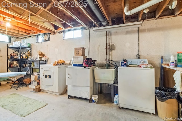 17509 Yaneev Dr, Macomb, MI 48044 - below grade area with independent washer and dryer and a sink