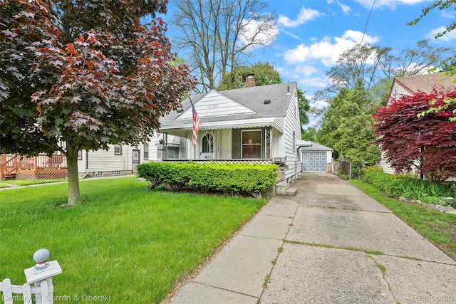19599 Garfield, Redford, MI 48240 - bungalow-style house with a chimney, a shingled roof, a front lawn, and a garage