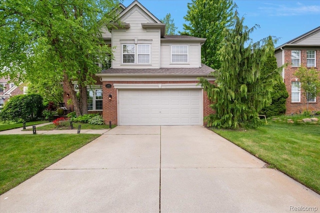 3796 Briarbrooke Ln, Rochester, MI 48306 - traditional-style house featuring an attached garage, brick siding, concrete driveway, and a front lawn