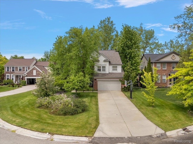 3796 Briarbrooke Ln, Rochester, MI 48306 - view of front of home featuring a garage, driveway, a front lawn, and brick siding