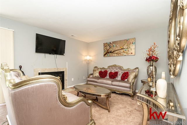 24327 Evergreen Rd, Southfield, MI 48075 - living room with carpet flooring and a fireplace