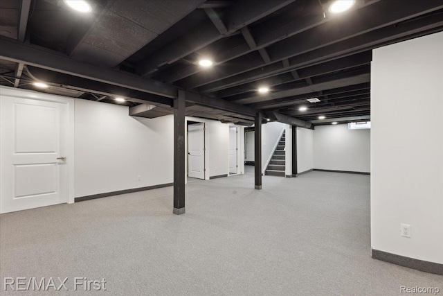 31111 Angeline Ct E, Saint Clair Shores, MI 48082 - finished basement with baseboards, stairs, and carpet flooring