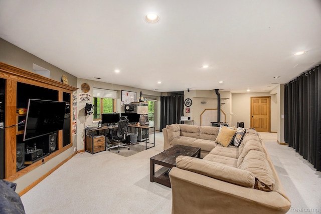 1295 Kern Rd, Oakland, MI 48363 - living room featuring light colored carpet, an office area, and recessed lighting