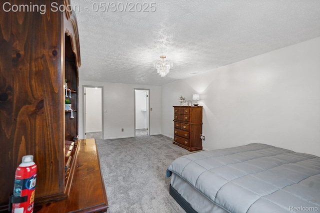 9495 Continental Dr, Taylor, MI 48180 - carpeted bedroom with a chandelier, a textured ceiling, and baseboards