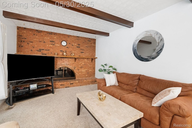 9495 Continental Dr, Taylor, MI 48180 - carpeted living area with beam ceiling and a fireplace