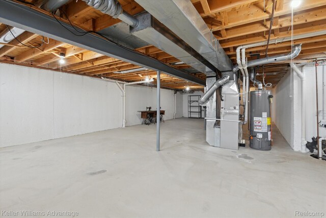 48727 Aberdeen Ct, Shelby Twp, MI 48315 - unfinished basement with water heater and heating unit