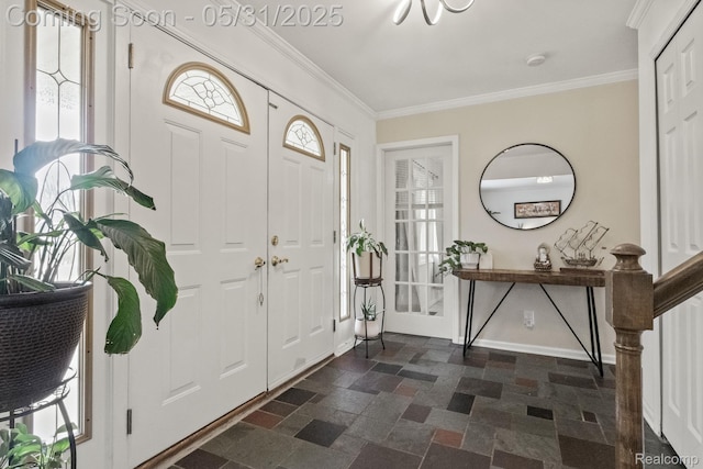 1916 Squirrel Valley Dr, Bloomfield Hills, MI 48304 - entrance foyer with crown molding, baseboards, and dark stone finish flooring