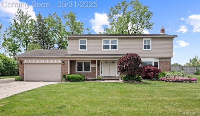 1916 Squirrel Valley Dr, Bloomfield Hills, MI 48304 - traditional-style house with brick siding, a garage, concrete driveway, and a chimney
