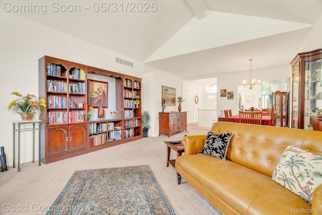 48757 Tilford Ct, Shelby Twp, MI 48315 - living room featuring a chandelier and carpet flooring